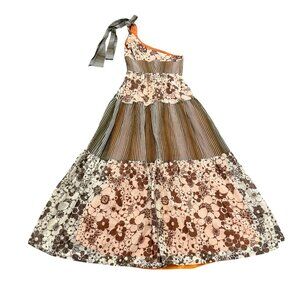 Vintage 70s 80s Young Innocent by Arpeja Prairie Tiered Maxi Dress One-Shoulder